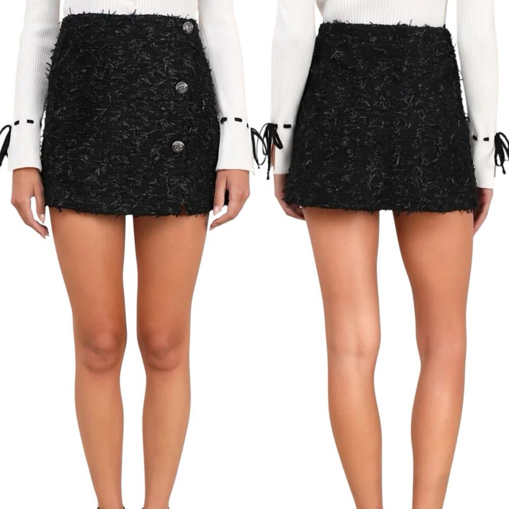 ASTR The LabelTweed Mini Skirt Wool Blend  Black‎ XL Preppy Chic Academia NEW